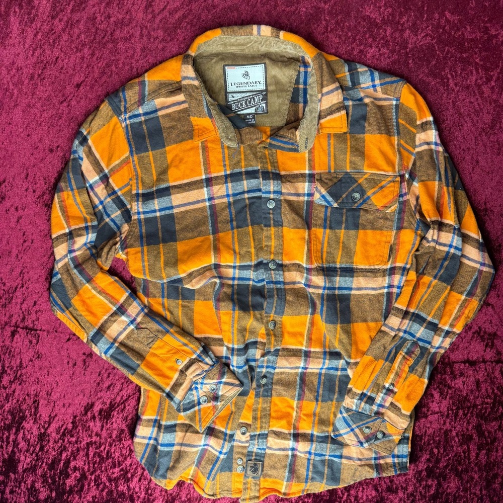 Legendary Whitetails Buck Camp‎ Flannel Shirt Mens Medium Multi Plaid Button-Up